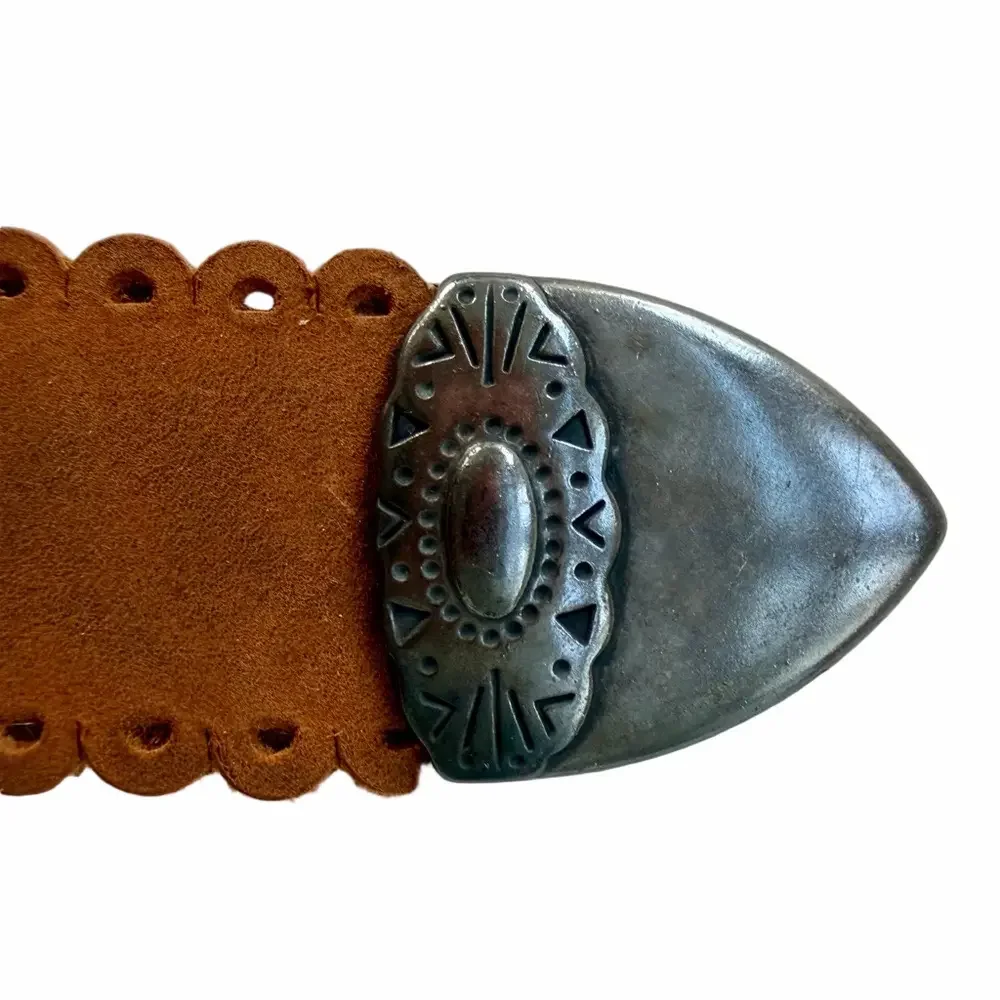 Leatherock Brown Suede Leather Belt Decorative Antique Silver Toned Buckle